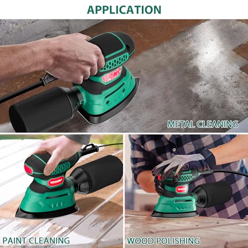 Image of HYCHIKA 60PCS Sander Sandpaper, Detail Sander Sandpaper Assorted 60 /80 /100 /120 /180 /240 Grits with 6 Holes for Wood Sanding, Fit HYCHIKA 140W Detail Electric Sander(Model Number: TX104)