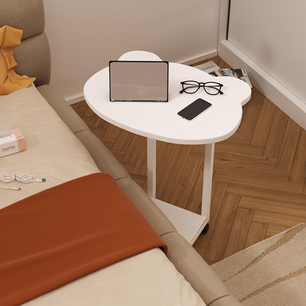 Stołek z okrągłymi krawędziami， Dwupoziomowy stolik boczny Przenośny na laptopa do domowego(/Beige)