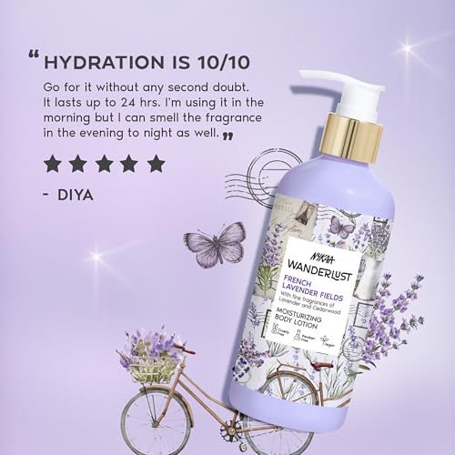 Image of Nykaa Wanderlust French lavender Moisturising Body Lotion, 300 ml | Lavender and Patchouli Perfume | Lightweight, Long-Lasting Hydration | Vegan, Paraben-Free I | Suitable for All Skin Types | Lavender and Patchouli Perfume, Lightweight, Long-Lasting Hydration, Vegan, Paraben-Free, Suitable for All Skin Types