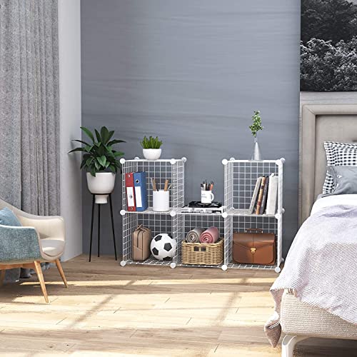 C&AHOME Drahtwürfel-Aufbewahrung, 6 - Würfel-Organizer aus Metall mit C-Gittern, modulare Regaleinheiten, Lagerbehälter-Regale, Schrank-Organizer, 93,5 cm L x 31,8 cm B x 93,5 cm H, weiß