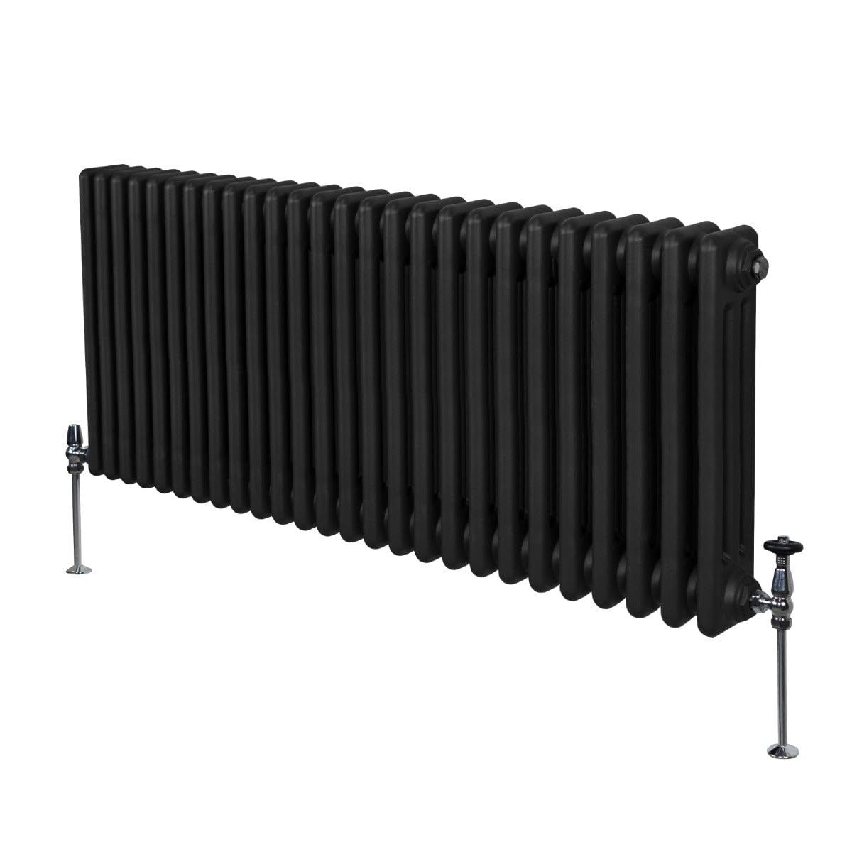Radiador Tradicional Horizontal de 3 Columnas 600mm x 1192mm | Negro | Acero | Montado en pared | Kit de fijación y soportes + Cepillo de limpieza GRATIS | Calefacción estufa calefactor