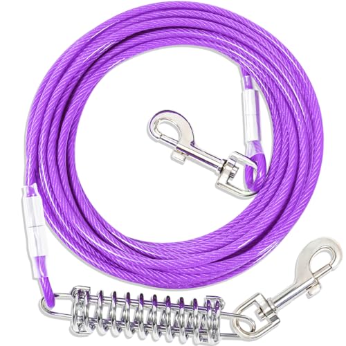 Kabelleine mit Feder, 360° drehbarer Metallhaken, Stahldraht, mit langlebigen, hochwertigen Clips für Außenleine, Violett, 15 m Kabelleine mit Feder, 360° drehbarer Metallhaken, Stahldraht, mit langlebigen, hochwertigen Clips für Außenleine, Violett, 15 m
