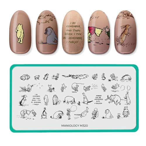 Maniology Pooh and Friends Nail Stamping Plate | Cute Friendly Animal Manicure Designs, Story Character Nail Art DIY Patterns - Reusable, Rectangular, Stainless Steel Nail Art Template