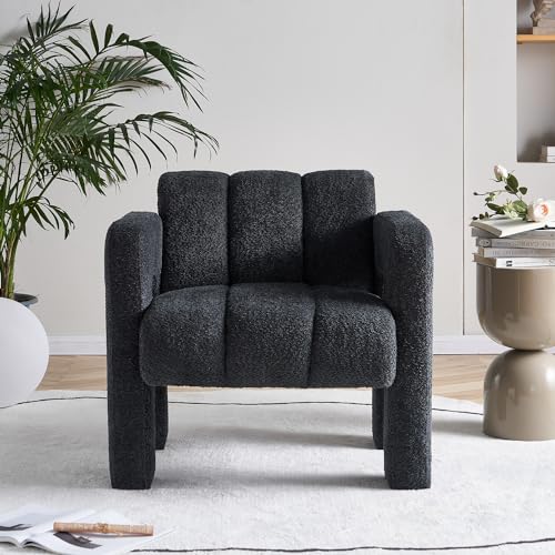 Sillón moderno con tela boucle gris oscuro miniatura 3