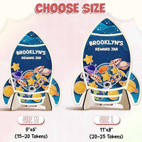 Image of Personalized Rocket Ship Magnetic Reward Jar for Kids, Toddler Reward System with Colorful Tokens, Potty Training & Good Behavior System, Back to School Gift for Boys Girls, Classroom Display Decor