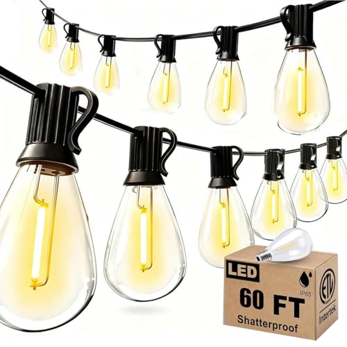 smareal 60FT Outdoor String Lights, LED Patio Lights with 16+1 Shatterproof S11 Edison Bulbs,Waterproof Hanging Lights for Backyard Deck Porch Party Decor Commercial Use 2700K