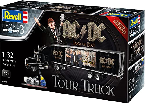 Revell RV07453 Fan-Edition, Geschenkset AC/DC Truck Rock or Bust World Tour, LKW-Bausatz 1:32, Länge 55,2 cm Fanartikel REV-07453, unlackiert