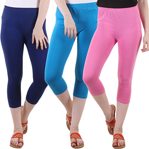 Image of DIAZ Women's Super Combed Cotton Elastane Stretch Slim Fit Printed Capri -Pack of 3
