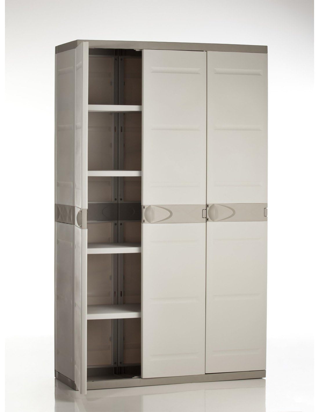 Jardin202 - Armario de Resina con Escobero | 3 Puertas y 4 Estantes | Almacenaje Exterior | Titanium Beige o Negro | 105x44x176 cm | (Beige)