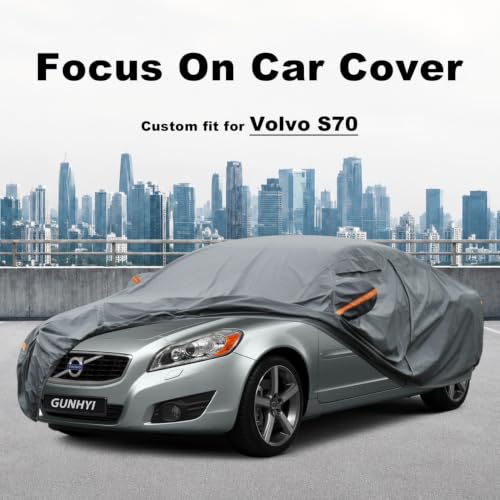 Image of GUNHYI Premium Car Cover Custom Fit Volvo S70, 16 Layers Heavy Duty Car Cover Waterproof All Weather with Zipper Door for Sun Rain Snow Dust Uv Protection