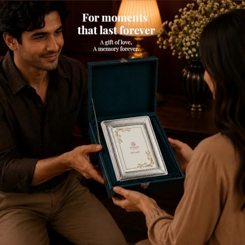 Image of Elegant Silver Photo Frame with Textured Border | Premium Decorative Picture Frame for Tabletop & Wall Display | Home Decor Frame for Living Room, Bedroom, Office | Ideal Gift for Photos & Memories