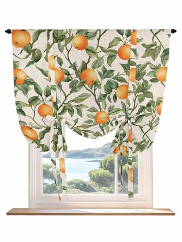 Tie Up Curtains for Windows Vintage Orange Green Leaves Roman Shade 42 x 45 Inch Bathroom Curtains Window Farmhouse Botanical Linen Rod Pocket Short Balloon Curtains for Living Room Kitchen Blinds