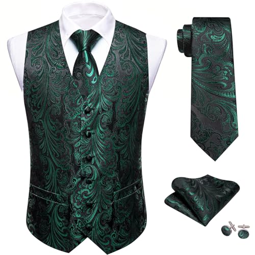 Image of Barry.Wang Men's Suit Vest Formal /Leisure Paisley Jacquard Silk Tie Pocket Square Waistcoat Set Wedding 5PCS