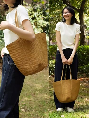 Bolso Tote grande tejido de papel para mujer miniatura 3