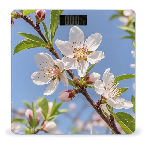 Báscula digital de baño con imagen flores durazno y pantalla LCD miniatura 1