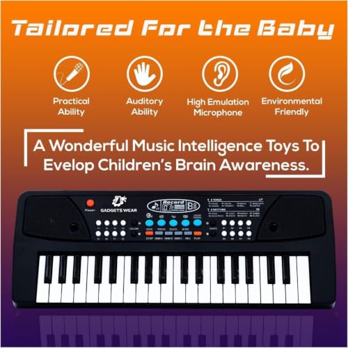Image of GADGETSWEAR Kids Piano Keyboard With Microphone, 37 Keys, 8 Rhythms, 8 Tones, 6 Demos Portable Electronic Keyboard ,Toy Beginners Educational Songs Recording, Musical Toys For 2 3 4 5 Years Boys Girls