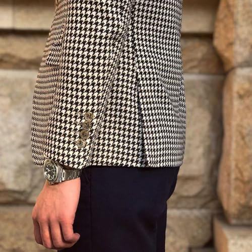 Men's Suit Two Pieces Houndstooth Jacket Solid Pants Single Breasted Button Tuxedos for Casual Banquet4