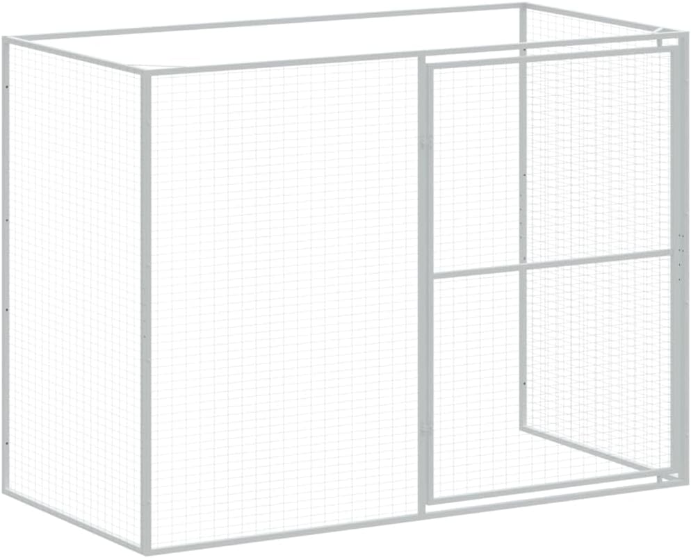 vidaXL Galvanized Steel Dog House with Spacious Run - Light Gray, Versatile and Durable, Weather- Roof, Considerate Mesh Design