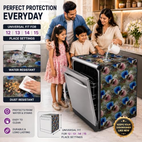 Image of Dishwasher Cover for 12 to 15 Place Setting | Water-Resistant Dustproof Zip Cover | Universal Fit Compatible with Bosch, LG, IFB, Hafele, Faber & More | 63 x 63 x 88 cm | Design 6