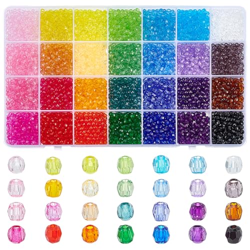 PH PandaHall 4480 cuentas facetadas de 28 colores de 4 mm, cuentas redondas de acrílico para pulseras, collares, aretes, joyería y manualidades