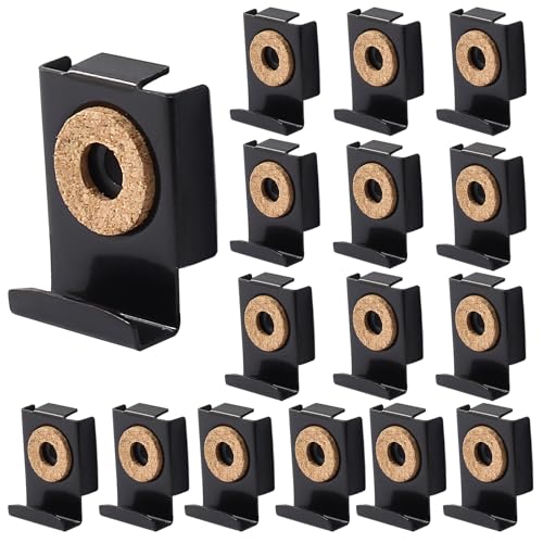 Image of 16Pcs Mirror Mounting Clips, Wide Channel Bathroom Mirror Hanger, Heavy Duty Mirror Holder Clips, Mirror J Hook with Screw for Wall Mounting Frameless Mirror ( Black)
