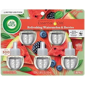 Air Wick Plug in Scented Oil Refill, 5 ct, Fresh Watermelon & Berries, Air Freshener, Essential Oils, Spring Collection