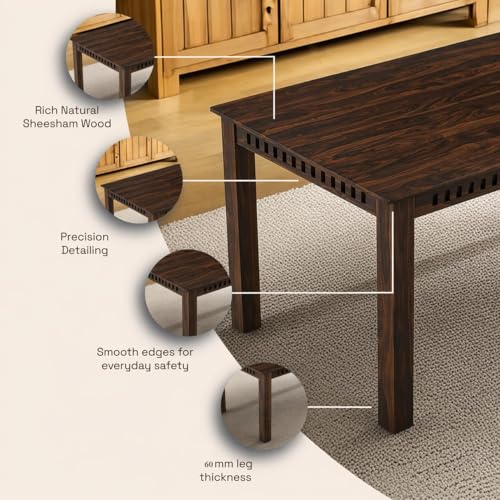 Image of UK FURNITURE Solid Sheesham Wood Dining Table Set with 6 Chairs | Wooden Dinner Table Set for Dinning Room Home & Hotel| Modern Dining Room Set | DIY (Walnut 6s, 6 Seater)
