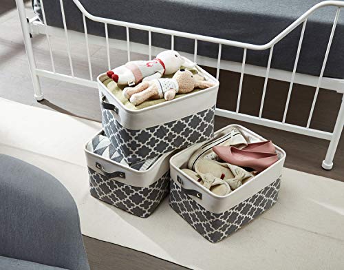 Image of DECOMOMO Foldable Storage Bin | Collapsible Sturdy Cationic Fabric Storage Basket Cube W /Handles for Organizing Shelf Nursery Home Closet (Grey Pattern, Large - 15 x 11 x 9.5-3 Pack)