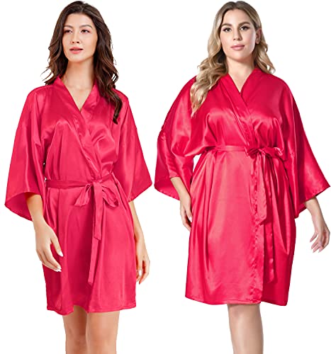 Image of EPLAZA Women Silky Satin Robe Wedding Bridal Party Bride Bridesmaid Robes Kimono Loungewear Dressing Gowns