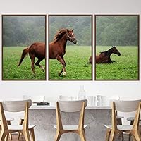 3 Piece Framed Canvas Wall Art A Friend with Me Animals Farmhouse Fun Horse Living Room - 16