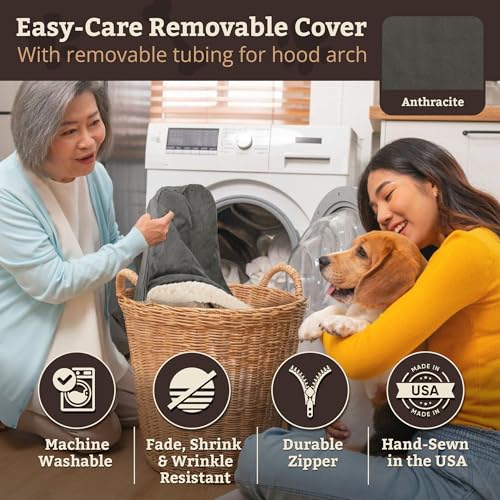 Image of Snoozer Cozy Cave Dog Bed, Round Covered Dog Bed, Anthracite (S)