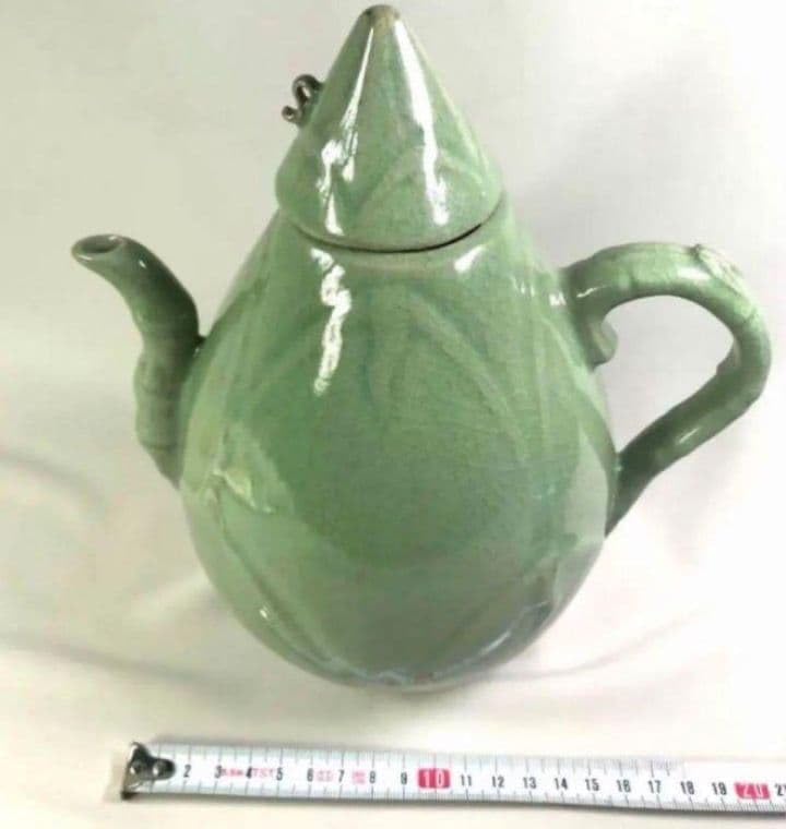 高麗青磁 筍水注 水差し 煎茶 茶道具 陽刻 インテリア