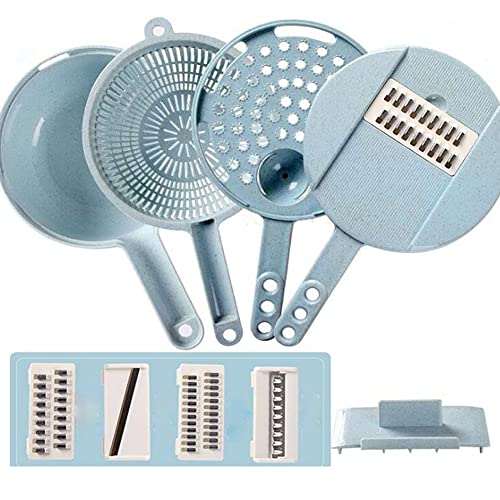 Foto von Rheineule 12-IN-1 Multifunktion Werkzeug zum Schneiden von Gemüse, Gemüseschneider, Multifunktionaler Mandolinen Gemüsehobel, Gemüse Obstschneider und Reibe Zerkleinerer mit Abflusskorb (Blau)