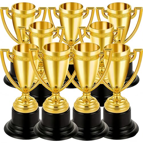 Aelmiyw Mini Trofeos,9Pcs Premio Trofeo de Oro de plástico,Pequeño Trofeo Mini para Niños Fiesta de Favores, Atrezzo, Recompensas, Premios Ganadores