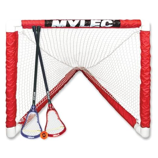 MyLec Mini Lacrosse Set, with 1 lacrosse Goal, 2 Lacrosse Game Sticks & 1 Soft Ball, Sleeve Netting System, Raven Head Net, PVC Tubing Net, Kids Lacrosse Sticks for Backyard or Beach Play(White)