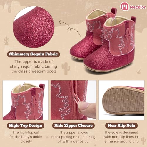 Image of Meckior Baby Girls Cowboy Tassel Boots Side Zipper Moccasins Soft Bottom Non-Slip Toddler Shoe