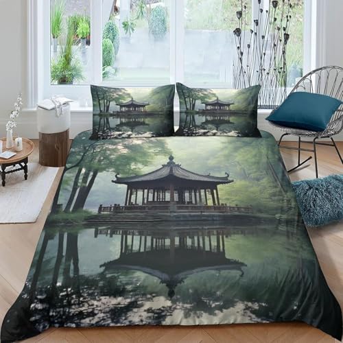 Parure de lit paysage architectural rétro 260x240cm en microfibre premium - 2
