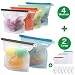 Reusable Silicone Food Storage Bags 6 PCS(2 Large 50oz+4 Medium 30oz) Airtight Seal Food Preservation Bags +Free 6 Hooks &3 Bags for Freezer Airtight Seal Vegetable,Liquid,Snack,Meat,Fruit