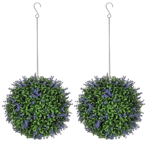 HOMCOM Set of 2 Artificial Plant Topiary Balls UV-protected Fake Decorative Plants Faux Plants for Home Indoor Outdoor Decor 27cm Purple