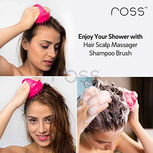 Image of Ross Hair Scalp Massager Shampoo Brush with Soft Silicone Bristles, Pink & ross Large Bath Loofah Sponge Scrubber Exfoliator for High Lather Cleansing (Peach and Blue)