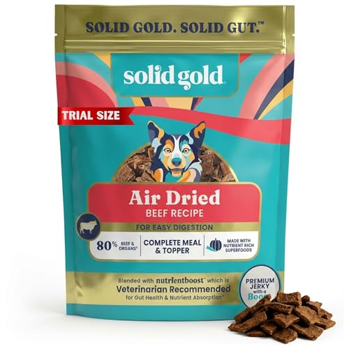 Solid Gold Air Dried Dog Food Toppers for Dry Food - Healthy Dog Treats w/Real Beef & Superfoods - Serve as a Complete Meal, Topper or Treats - Supports Muscle Growth, Immunity & Digestion - 4oz