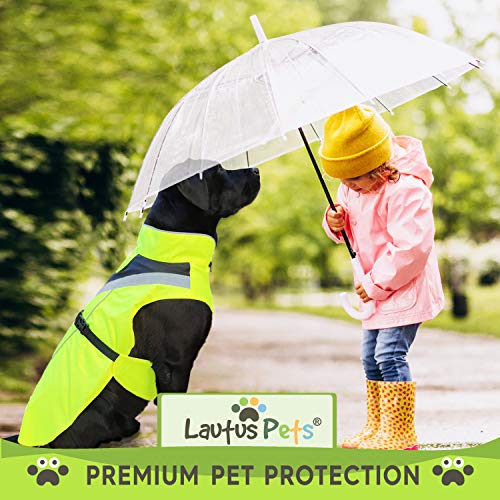 Lautus Pets Wasserdichter Hunderegenmantel, reflektierenden Sicherheitsstreifen & Leinenöffnung – Leichte, jacke für mittelgroße Hunde - M, Gelb