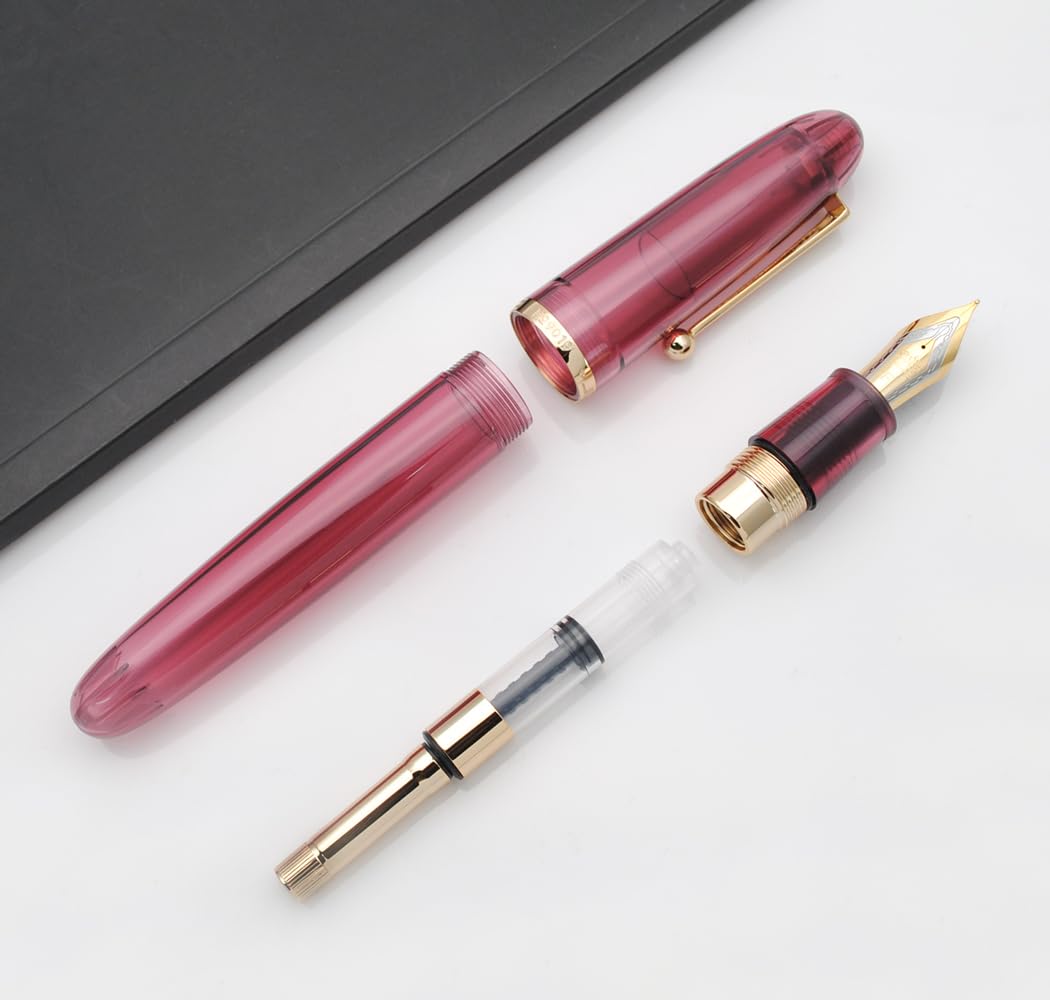 JINHAO DADAO 9019 Fountain Pen Acrylic Ink Pen with Ink Converter (Fine Nib, Transparent Wine Red) - Image 4