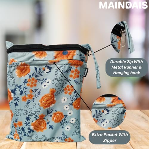 Image of Waterproof Wet Bag, Washable, Reusable for Travel, Beach, Pool, Stroller, Diapers, Dirty Gym Clothes, Wet Swimsuits,Toiletries with Extra Pocket Zipper(Pack of 2) (Pack of, Grey Flower)