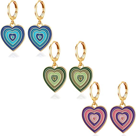 El Regalo 3 Pair Enameled Earrings Combo- Cute Gradient Color Heart-Flower- Yin Yang Hoop Earrings Set- Vintage Colorful Enamel Love Heart Dangle Drop Earring for Women Girl Teen (Option- 1) (B09WW1QVMN) Amazon Price History, Amazon Price Tracker