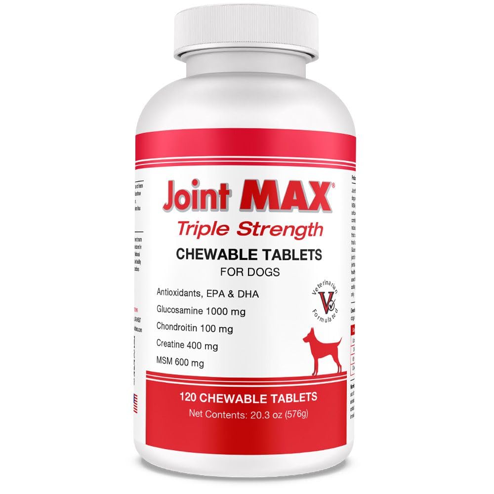 PHS Joint MAX Triple Strength (TS) Chewable Tablets for Dogs - Glucosamine, Chondroitin, MSM - Vitamins, and Antioxidants - Hip and Joint Pain Relief and Support Supplement - Made in USA - 120 Tablets