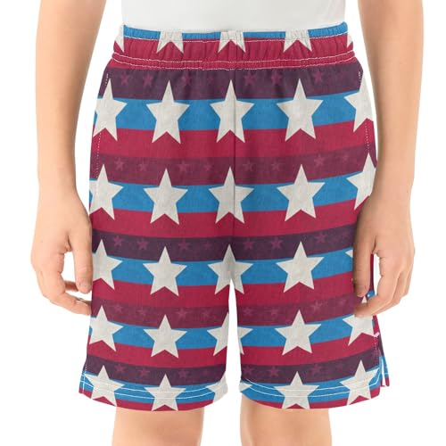 CHIFIGNO Stars Red Blue Stripes Youth Boys Thick Summer Clothes Boys Casual Shorts with Elastic Waist with Pockets XS2