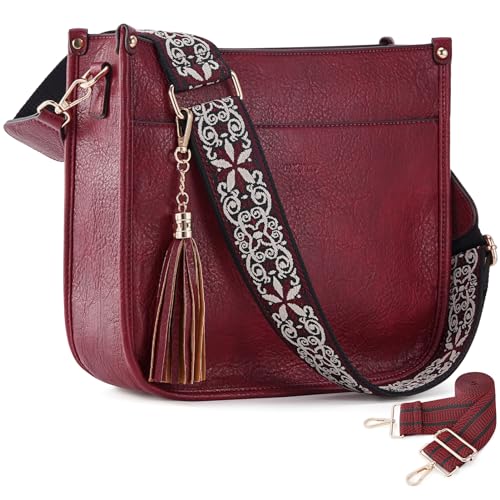 Image of HKCLUF Vegan Leather Crossbody Bags Purse for Women Trendy Tassel Hobo Handbag Women With 2PCS Adjustable Guitar Strap | Vegan Leather