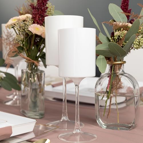 PLASTICPRO 9 oz Two Tone Elegant Wine Glasses for Parties and Weddings with Reusable Stem