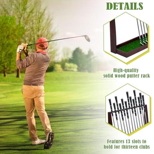 Image of Lenwen Wooden Golf Putter Stand Golf Club Holder Stand Wooden Display Rack Floor Display Rack Club Organizer for Storage Sports Indoor Home Office Simulator Garage